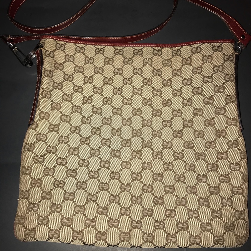 Authentic Gucci GG Canvas Leather Crossbody Bag